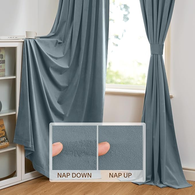 StangH Stone Blue Velvet Drapes 105 inches Elegant Room Darkening Drapes for Bedroom/Living Room, Heavy Soft Thermal Curtains Home Decor, W52 x L105, 2 Panels