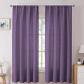 Tollpiz Short Linen Curtain Living Room Rod Pocket Semi Sheer Curtains Burlap Light Filtering Thick Linen Drape for Bedroom, 54 x 45 inches Long, Royal Purple, Set of 2 Panels