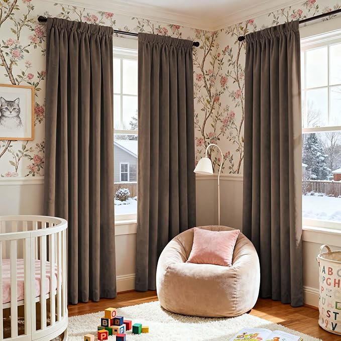 Lazzzy Dark Brown Velvet Blackout Curtains 90 Inches Long Thermal Insulated Blackout Curtain Drapes Luxury Back Tab Window Treatments for Bedroom Living Room 2 Panels, 52 x 90 Inch, Truffle