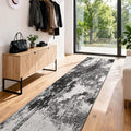 3x8 Hallway Washable Runner Rug: Extra Long Kitchen Runner Non Slip Abstract Rugs Printed Faux Wool Low Pile Soft Indoor Floor Carpet for Bedroon Dining Living Room Bathroom Black White 3x8