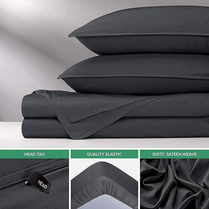 Pure Bamboo Short Queen Sheets for RV Camper (60"x75") - Genuine 100% Organic Viscose Derived from Bamboo Bed Sheet Set, Soft & Cooling, 2 Year Quality Promise (Short Queen, Charcoal)