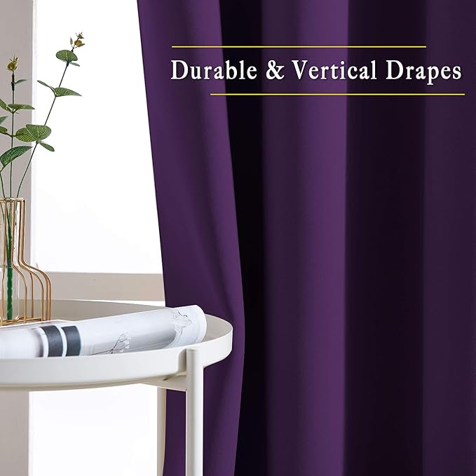NICETOWN Royal Purple Room Darkening 102 inch Curtains, Grommet Thermal Curtains Weighted Window Treatments for Living Room/Farmhouse, W46 x L102, 2 Panels