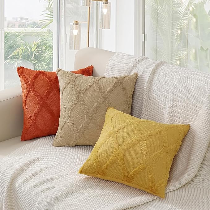 decorUhome Spring Throw Pillow Covers 20x20 Inch Set of 2, Soft Plush Faux Fur Wool Rust Couch Pillow Covers, Decorative Neutral Pillow Cases for Bed Sofa Living Room Home Decor