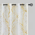 FMFUNCTEX Linen Semi Sheer Curtains for Living Room & Bedroom, Gold Foil 108 Inch Long Tree Panel, Light Filtering Grommet Top 2 Panels
