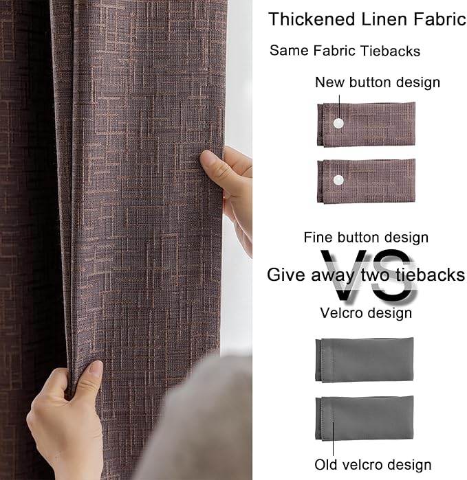 Jacquard Linen Curtains 96 inch Length 2 Panels Thick Faux Linen Blended Window Drapes Burlap Textured Curtains with Grommet for Living Room Bedroom Farmhouse (52x96 Fashion Purple) Natural
