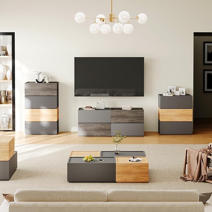 Modern Nightstand Stackable Storage Drawers, Modular Bedroom Furniture Set - Storage Cabinet, Bedside Table, Sofa End Table for Bedroom Living Room Hallway Entryway Champagne Small