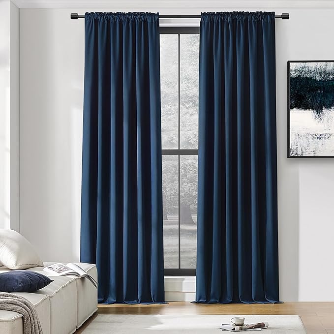 DONREN 108 Inch Length Navy Blue Curtain Panels/Drapes for Living Room Solid Energy Efficient Room Darkening Bedroom Curtains Thermal Insulated W 60 x L108 inch