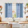 YoungsTex Denim Blue Linen Kitchen Window Curtains 40 Inches Long, Semi Sheer Short Drapes with Bronze Grommet Privacy Light Filtering for Bathroom Cafe Windows, 42 x 40 Inch, 2 Panels