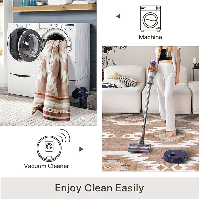 5x7 Area Rugs - Ultra-Thin Washable Rug with Non-Slip Backing, Ideal for Living Room, Bedroom, Kitchen Floor Carpet - Western Style, Easy Clean, Durable, Camel