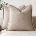 Foindtower Set of 2 Decorative Linen Fringe Throw Pillow Covers Farmhouse Cushion Cover with Tassels Soft Accent Pillowcase for Couch Chair Sofa Bed Living Room Home Decor,24×24 Inch,Natural Linen