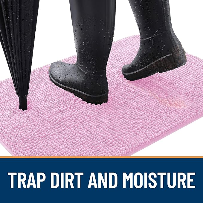 OLANLY Dog Door Mat for Muddy Paws 40x32, Absorbs Moisture and Dirt, Absorbent Non-Slip Washable Doormat, Quick Dry Chenille Mud Mat for Dogs, Entry Indoor Entryway Carpet for Inside Floor, Pink