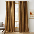 RYB HOME Velvet Curtains 120 inches, Soft Durable Drapes Room Darkening Privacy Window Treatment Farmhouse Decor for Living Room Sliding Glass Door, Golden Brown, W52 x L120 inches, Set of 2
