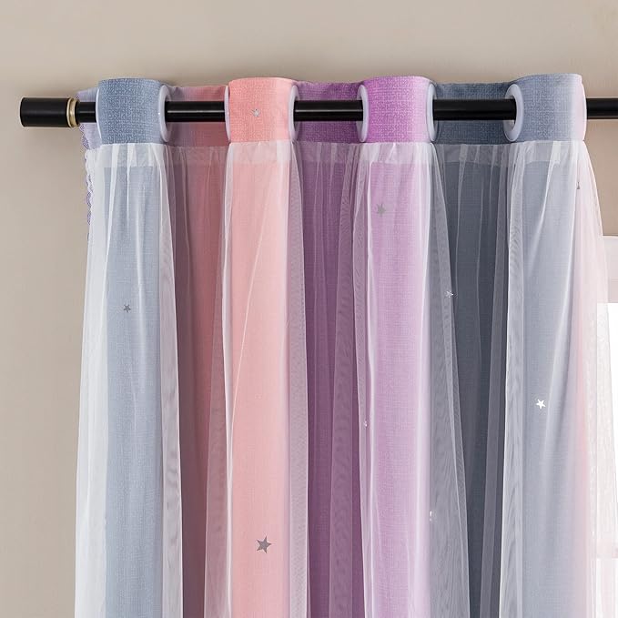 XiDi Curtains for Bedroom Decor, Rainbow GreyPinkPu-34-54