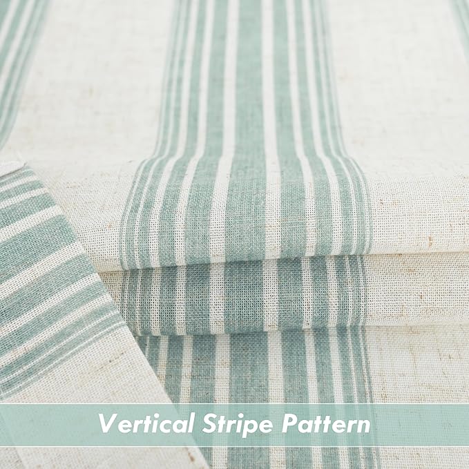 DriftAway Farmhouse Vertical Striped Linen Blend Textured Light Filtering Semi Sheer Curtains for Living Room Bedroom 63 Inches Long Drapes 2 Panels Broad Striped Green