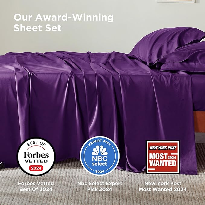 Bedsure Full Size Bed Sheets, Cooling Sheets, Rayon Derived from Bamboo, Breathable & Soft, Deep Pocket Up to 16 Inches, Hotel Luxury Silky Bedding for Hot Sleepers, Plum