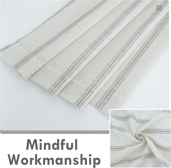 DriftAway Farmhouse Vertical Striped Linen Blend Textured Light Filtering Semi Sheer Curtains for Living Room Bedroom 96 Inches Long Drapes 2 Panels