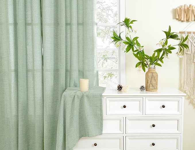 YoungsTex Sage Green Linen Curtains for Living Room 72 Inches Length - Semi Sheer Drapes Light Filtering with Bronze Grommet Window Treatments for Bedroom Dining Rustic, 2 Panels, 52 X 72 Inch