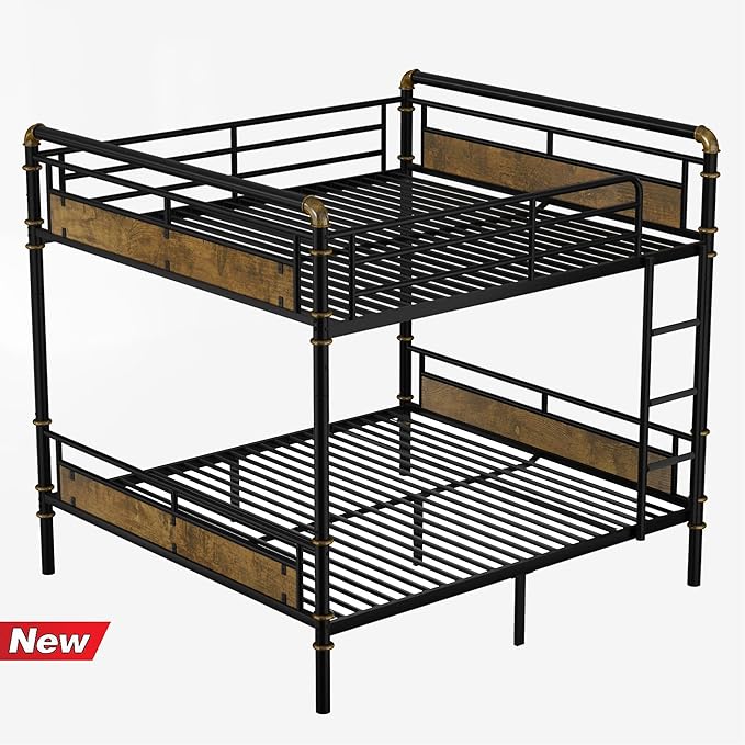 SIGONE Stronger & Safer Heavy Duty Queen Over Queen Size Bunk Bed for Adults Teens, Thickened More Stable Metal Bunkbed Frame (Greater Weight Capacity) (Queen Over Queen)