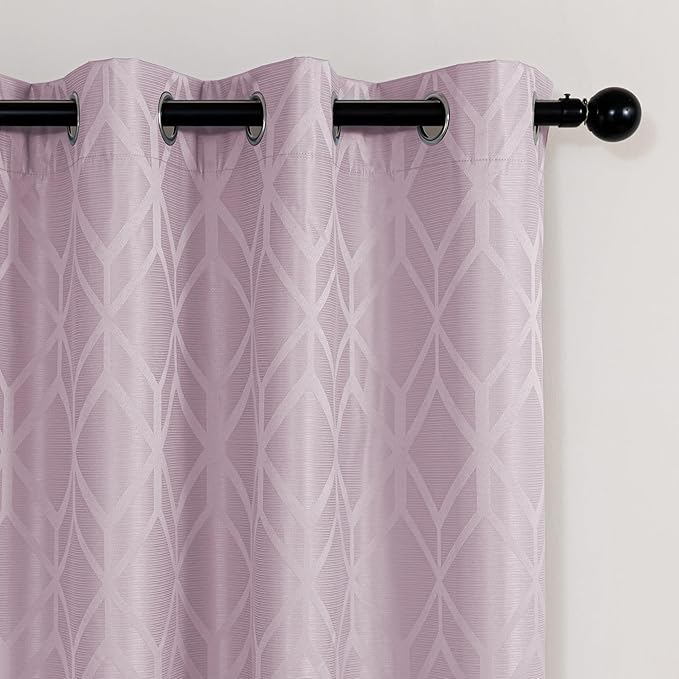 Amazon Basics Jacquard 2-Piece 100% Blackout Curtains, Living Room and Bedroom Drapes, Thermal Insulated Window Treatment, 42"x95", Pink
