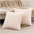 ZLINA Set of 2 Beige Faux Fur Decorative Throw Pillow Covers Fluffy Striped Pillowcase Cushion Covers 26 x 26 Inch Decor Sofa Couch Bedroom