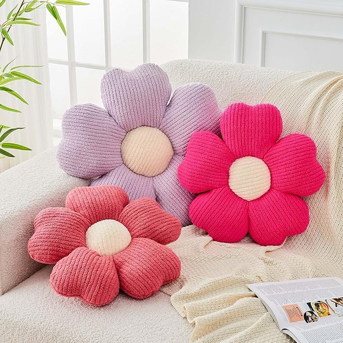 Kcvvcr Flower Throw Pillow, Cute Flower Shaped Pillow Decorative Throw Pillow for Bed Couch, Soft Daisy Pillows Floor Seating Cushion Cushions (19.6 Inch Purple)