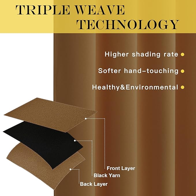 NICETOWN Gold Brown Blackout Curtains for Bedroom/Living Room 132 Inch Length - Thermal Insulated Room Darkening Grommet Top Window Curtains (100 by 132 - Inch, 1 Panel)