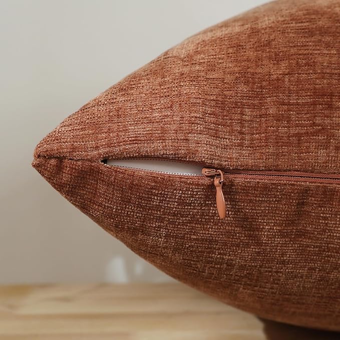 Jeneoo Terracotta Decorative Throw Pillow Covers Soft Chenille Comfy Square Couch Cushion Cases for Living Room Sofa Decor (Set of 2, 18 x 18 Inches)