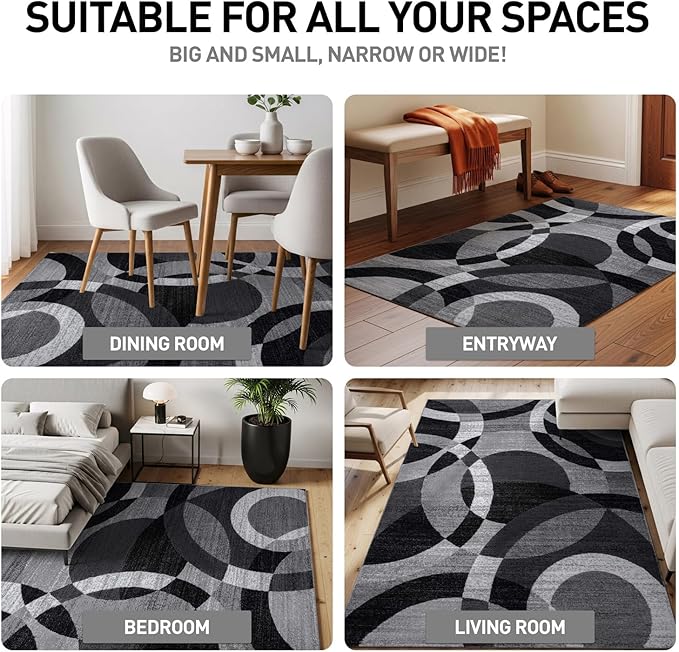 Rugshop Contemporary Abstract Circles Perfect for high Traffic Areas of Your Living Room,Bedroom,Home Office,Kitchen Runner Rug 2'7" x 8' Gray