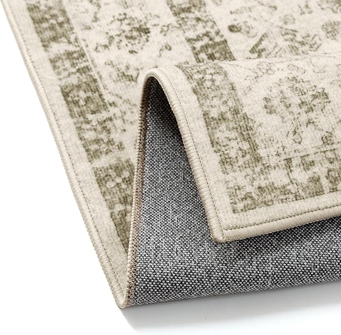 Taupe 6x9 Area Rug Vintage Washable Living Room Carpet Non Slip Bedroom Indoor Office Low Pile Large Traditional Distressed Retro Accent Rug for Dining Room Bathroom Kitchen