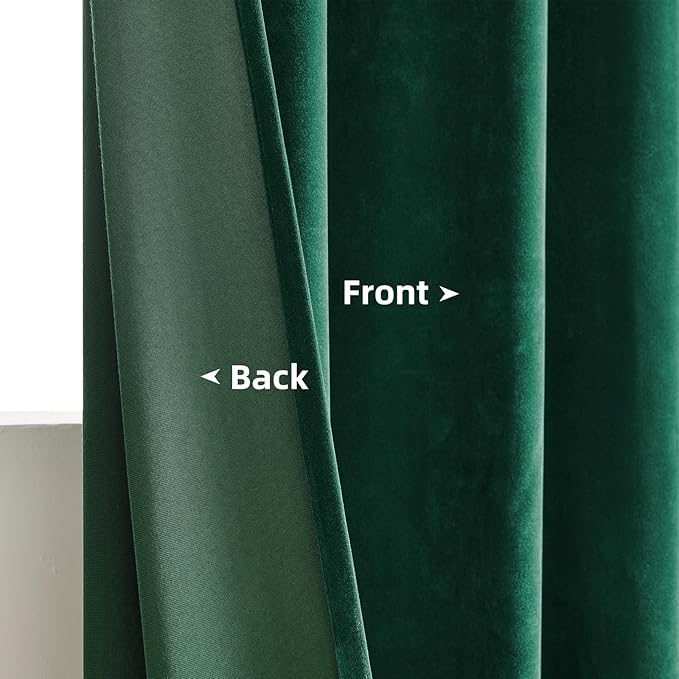 Joydeco Dark Green Velvet Curtains 63 inch Length 2 Panels Burg Set, Luxury Rod Pocket Thermal Insulated Window Blackout Curtain, Room Darkening Drapes for Living Dining Room Bedroom Privacy
