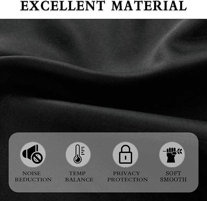 DONREN 99% Blackout Curtain Drapes for Bedroom - Thermal Insulating Rod Pocket Curtain Panels for Small Windows(42 x 45 Inch,Set of 2 Panels,Black)