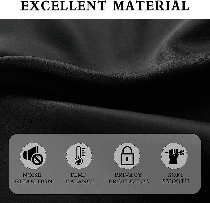 DONREN 99 Percent Blackout Curtains for Bedroom - Thermal Insulating Rod Pocket Drapes for Living Room (42 by 84 inches,Set of 2 Panels,Black)