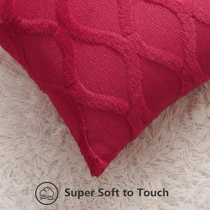 decorUhome Spring Euro Sham Throw Pillow Covers 24x24 Inch Set of 2, Soft Plush Faux Fur Wool Red Couch Pillow Covers, Decorative Neutral Pillow Cases for Bed Sofa Living Room Home Decor