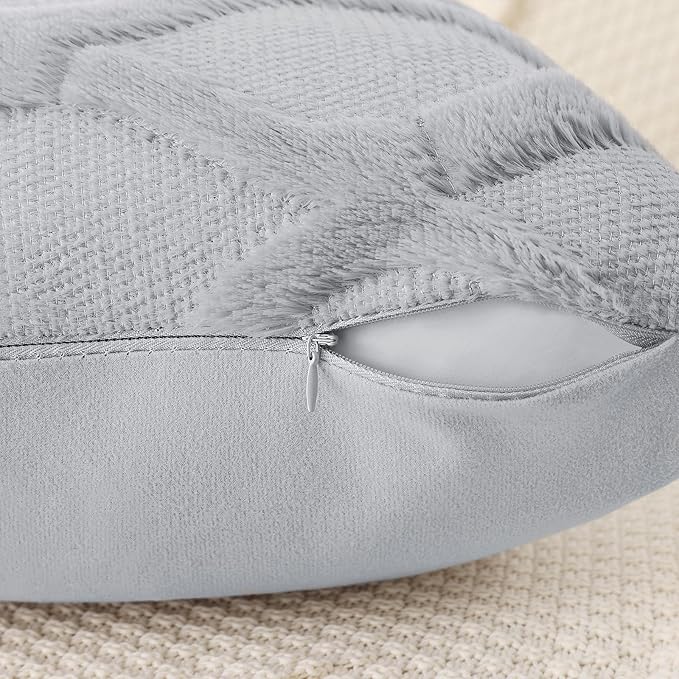 decorUhome Spring Euro Sham Throw Pillow Covers 24x24 Inch Set of 2, Soft Plush Faux Fur Wool Grey Couch Pillow Covers, Decorative Neutral Pillow Cases for Bed Sofa Living Room Home Decor