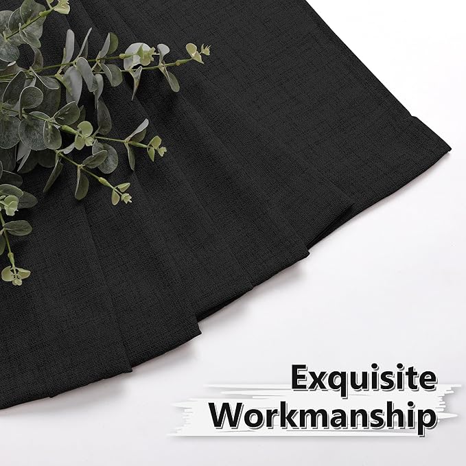 Tollpiz Linen Tier Curtain Rod Pocket Semi Sheer Half Kitchen Curtains Burlap Light Filtering Thick Linen Drape for Bathroom, 30 x 36 inches Long, Black, Set of 2 Panels