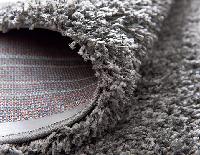 Unique Loom Solid Shag Collection Area Rug (4' 1" Round, Graphite Gray)