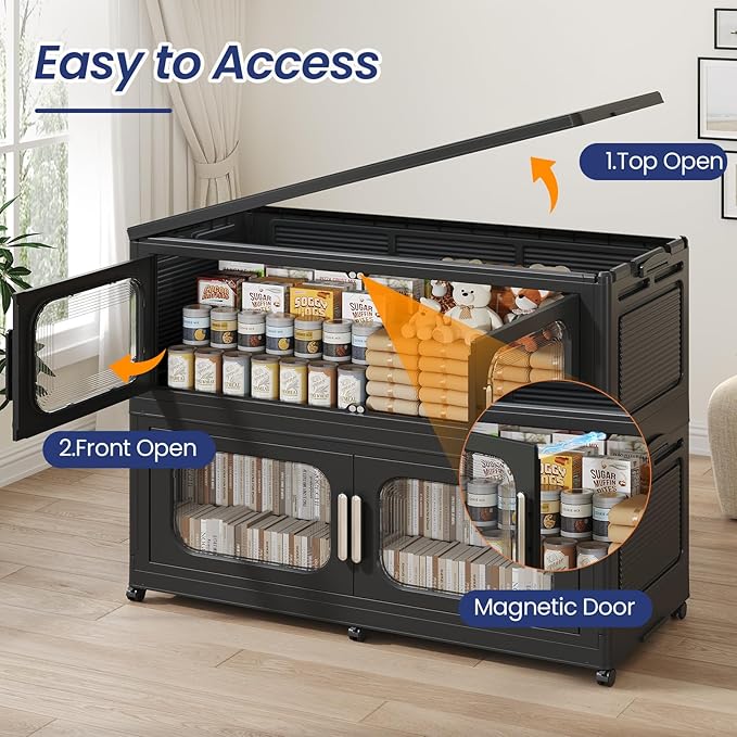 250GAL Extra Large Storage Bins with Lid, 1000QT Storage Bins with Wheels, Folding Closet Organizer, Stackable Collapsible Plastic Storage Containers for Home, Office, Kitchen, 5Pack Black