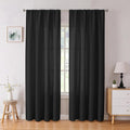 Tollpiz Linen Curtain Bedroom Rod Pocket Semi Sheer Curtains Burlap Light Filtering Thick Linen Drape for Living Room, 38 x 84 inches Long, Black, Set of 2 Panels