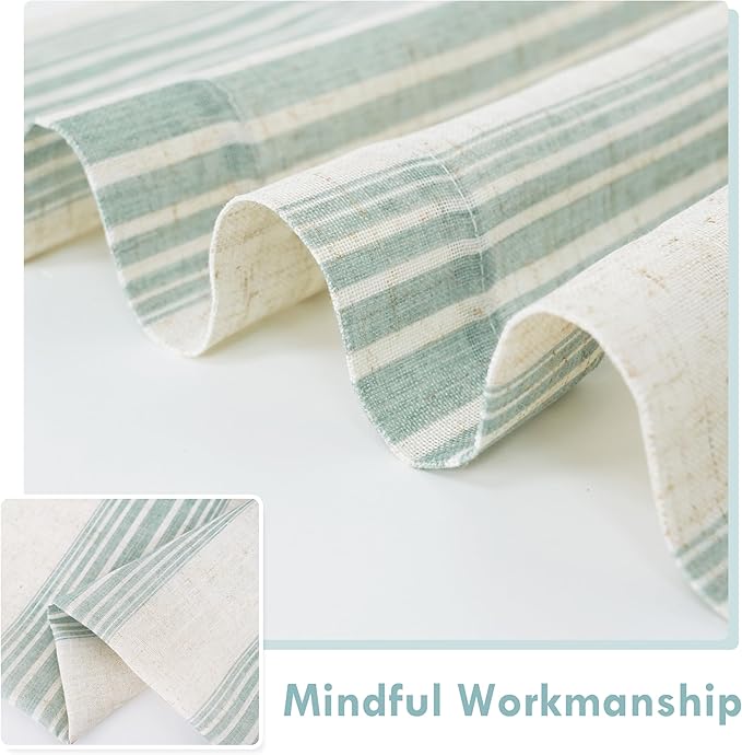 DriftAway Farmhouse Vertical Striped Linen Blend Textured Light Filtering Semi Sheer Curtains for Living Room Bedroom 108 Inches Long Drapes 2 Panels Broad Striped Green