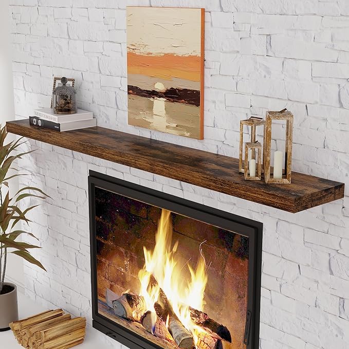 Fun Memories 72 Inch Floating Shelves for Wall, 72x9.3 Large Floating Shelf for Bedroom, Kitchen, Bathroom, Wall Mounted Rustic Wood Shelves with Invisible Bracket for Books, Decor, Rustic Brown