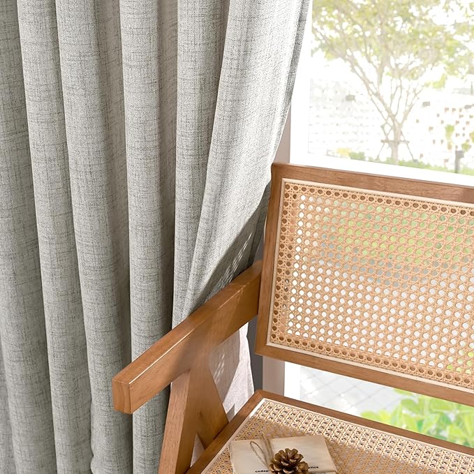 YoungsTex Linen Curtains 63 Inches Length Dark Grey Textured Light Filtering Drapes with Bronze Grommet for Short Living Room Bedroom, 2 Panels, 42 X 63 Inch