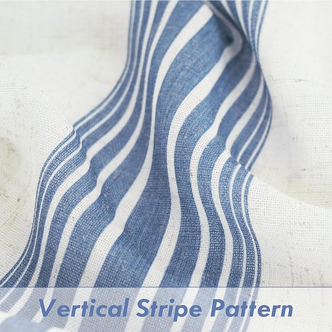 DriftAway Farmhouse Vertical Striped Linen Blend Textured Light Filtering Semi Sheer Curtains for Living Room Bedroom 54 Inches Long Drapes 2 Panels Broad Striped Jean Navy