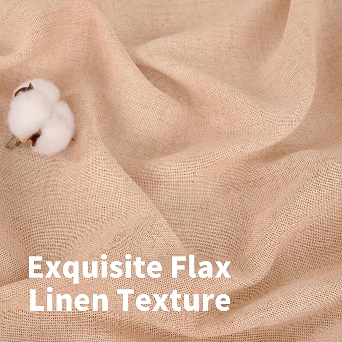 YoungsTex Peach Linen Semi Sheer Curtains 40 Inches Long for Kitchen Cafe Window, Short Drapes with Bronze Grommet Privacy Light Filtering for Living Room Bathroom Bedroom, 42 x 40 Inch, 2 Panels