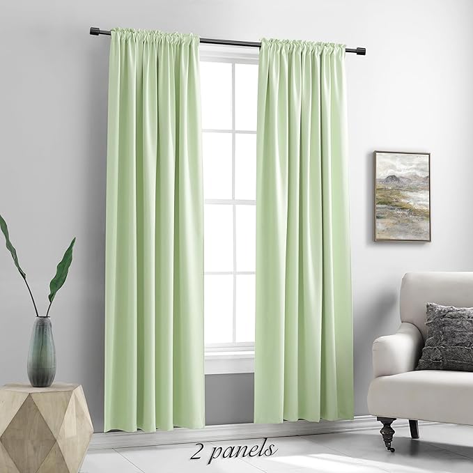 Light Green 80 Inch Length Room Darkening Curtain Panels/Drapes for Doorway- Energy Efficient Blackout Thermal Insulated Curtains(Lily Green,52 Width x 80 Inch,Set of 2 Panels)