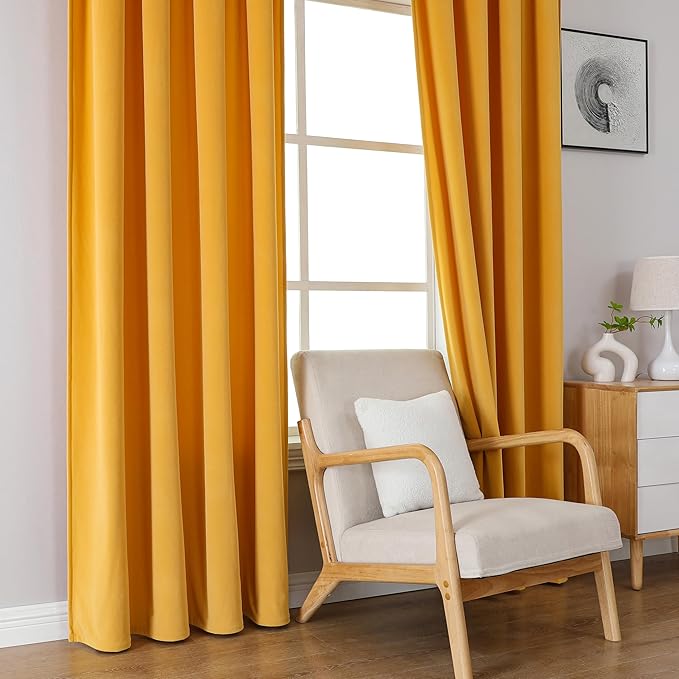 Joydeco Customized Curtains, Super Soft Velvet Curtains for Bedroom and Living Room, Heavy Duty Luxury Thermal Insulated Golden Yellow Velvet Curtains Rod Pocket 1 Panel, Custom Size