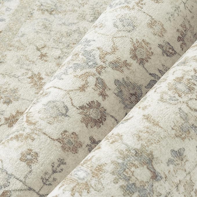 5x7 Taupe Area Rug Non Slip Vintage Living Room Distressed Machine Washable Carpet Traditional Indoor Bedroom Taupe Retro Floral Accent Throw Rug for Office Kitchen Dorm Dining Room