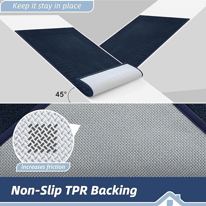 BEQHAUSE Door-Mat-Non-Slip Front Door Mat Washable Low-Profile Entrance Rugs for Front Door Entry Dirt Trapper Door Mats Absorbent Welcome Mats,20"x32", Navy Blue