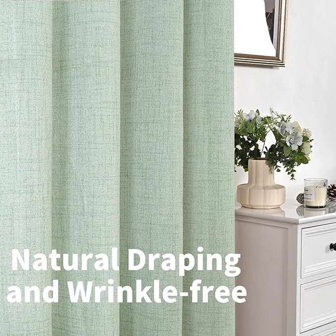 YoungsTex Sage Green Kitchen Window Curtains, Short Linen Drapes with Bronze Grommet Light Filtering Semi Sheer for Bathroom Cafe Windows, 42 x 40 Inch, 2 Panels