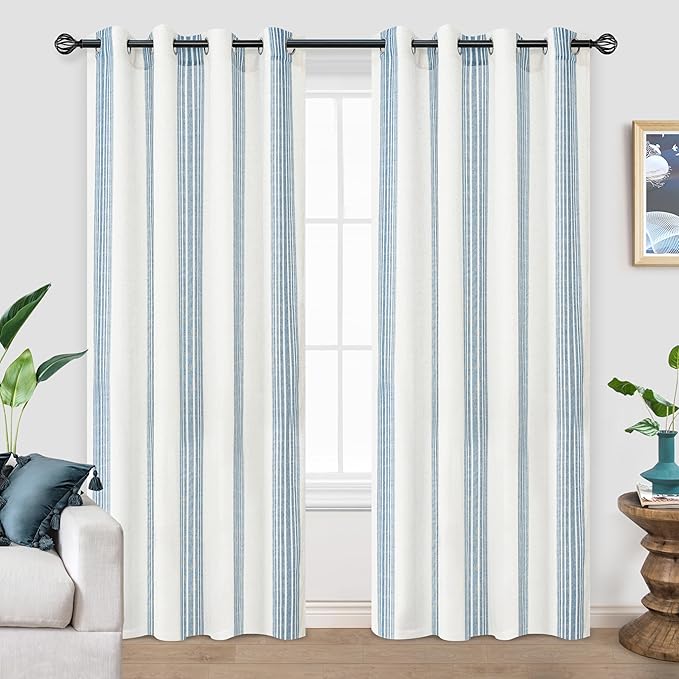 DriftAway Stripe 2 Panels Curtains Linen Blend Textured Window Privacy Light Filtering Drapes for Living Room Bedroom Grommet 84 Inch