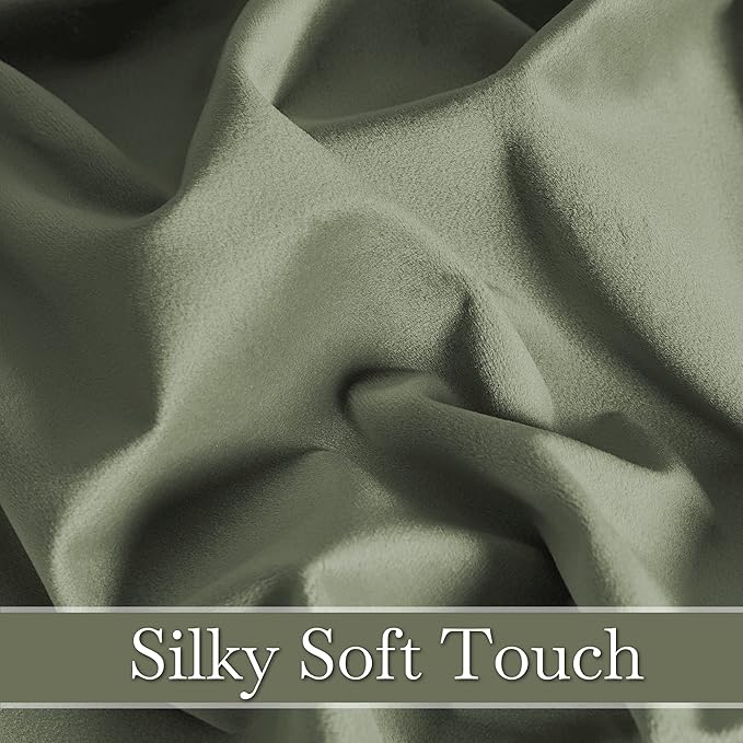 RYB Home Plush Velvet Curtains 96 inches, Heavy Duty Back Tab Decorative Window Drapes Privacy Room Darkening Covering for Living Room Playroom, Sage Green, W52 x L96 inches, Set of 2 Panels